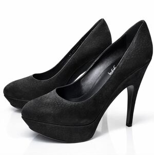 YSL Saint Laurent Embossed Suede Platform Pumps Black Size 39 US 8.5